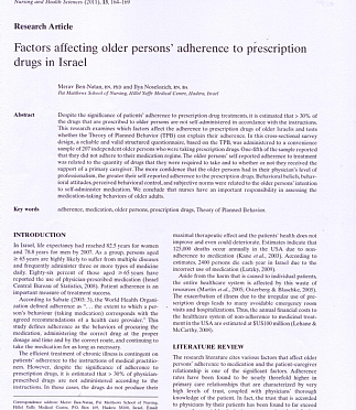Factors affecting older persons' adherence to prescription drugs in israel (הגדל)