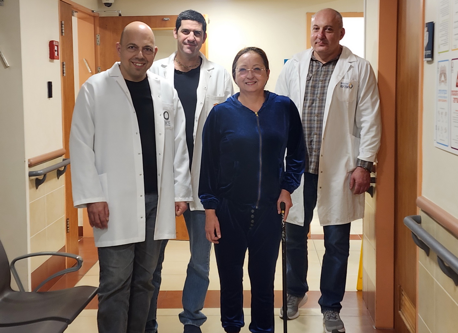 Back on her feet and pain-free - Maria with the physicians of the Orthopedic Division at Hillel Yaffe Medical Center