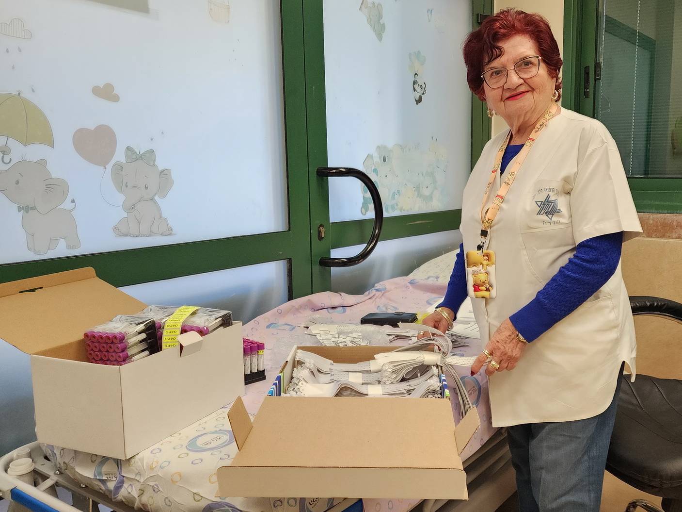 Rina Arieli volunteering in the delivery room at Hillel Yaffe Medical Center